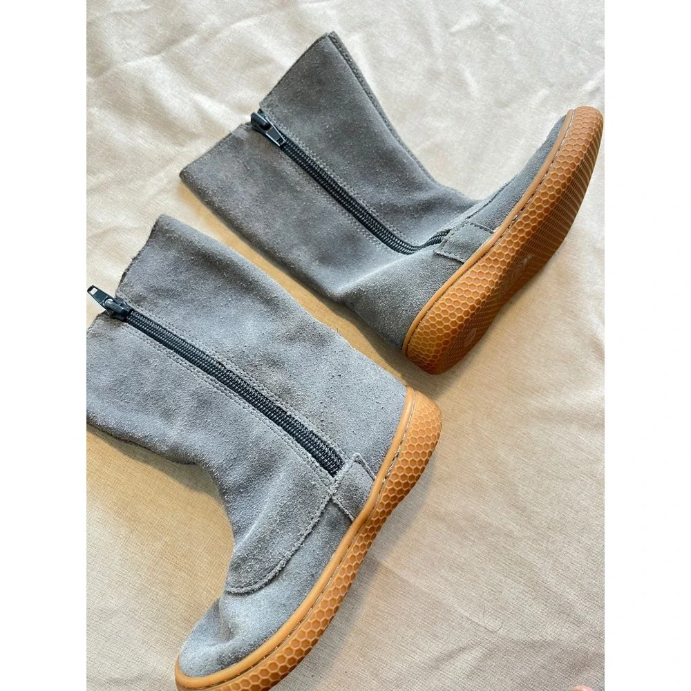 Livie & Luca Girls Blue Grey Suede‎ Leather Button Mid Calf Boots Size 7